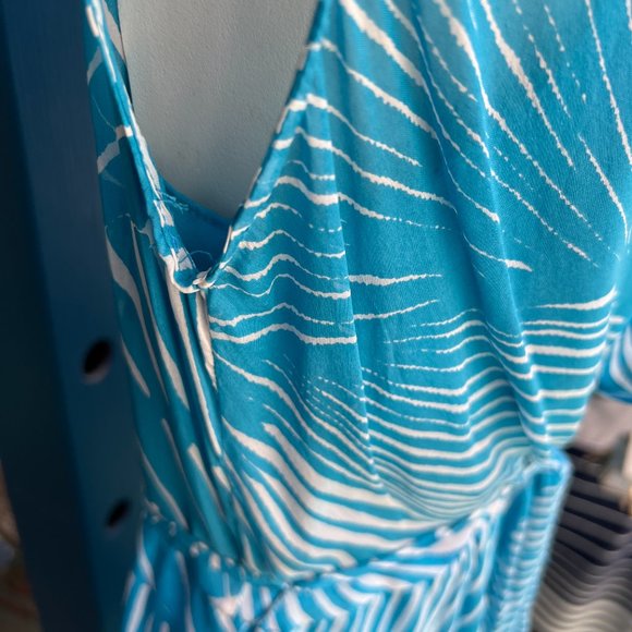 Milly of New York Sleeveless V-Neck Midi Dress Blue & White Size 10 - Picture 4 of 12